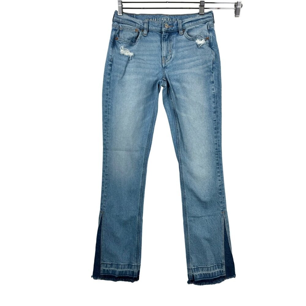American Eagle‎ 90s Low Rise Skinny kick flare jeans raw hem sz 4